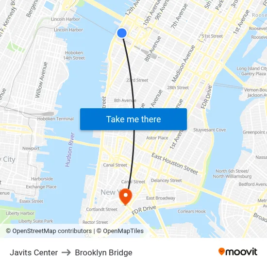 Javits Center to Brooklyn Bridge map