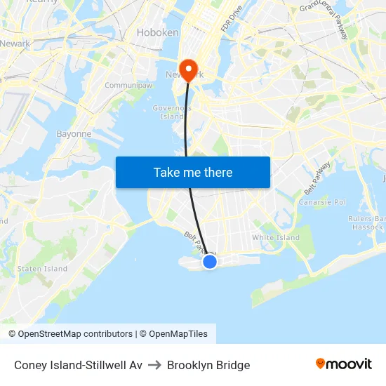 Coney Island-Stillwell Av to Brooklyn Bridge map