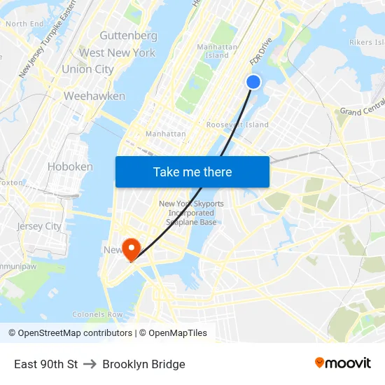 East 90th St to Brooklyn Bridge map
