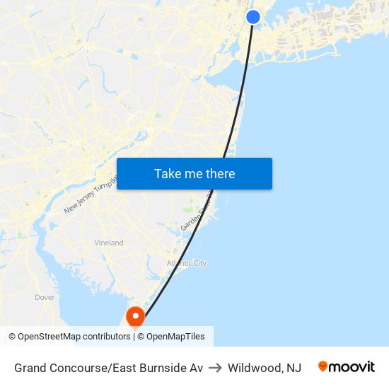 Grand Concourse/East Burnside Av to Wildwood, NJ map