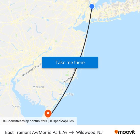 East Tremont Av/Morris Park Av to Wildwood, NJ map