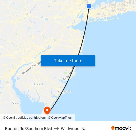 Boston Rd/Southern Blvd to Wildwood, NJ map