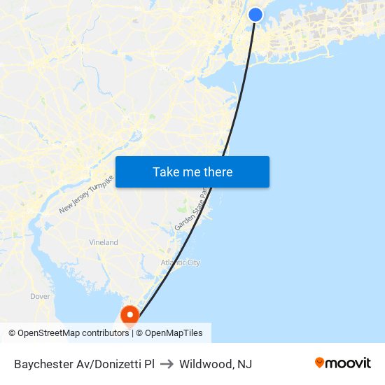 Baychester Av/Donizetti Pl to Wildwood, NJ map