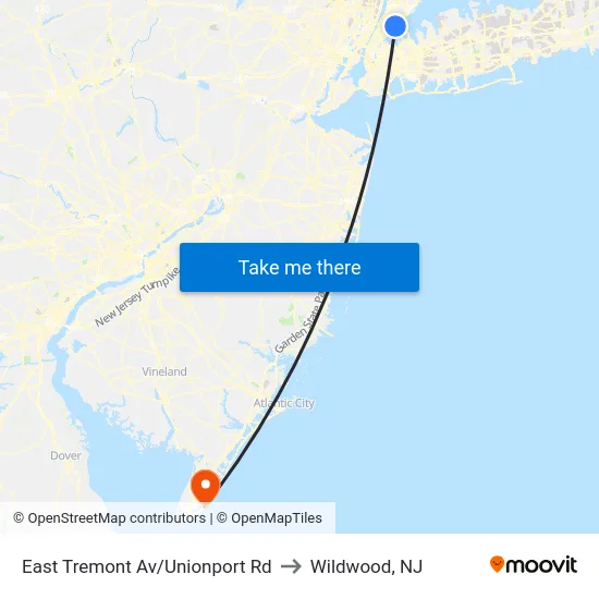 East Tremont Av/Unionport Rd to Wildwood, NJ map