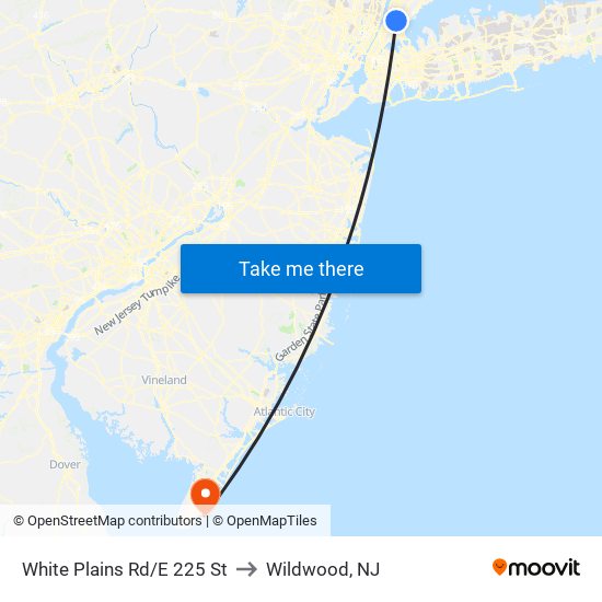 White Plains Rd/E 225 St to Wildwood, NJ map