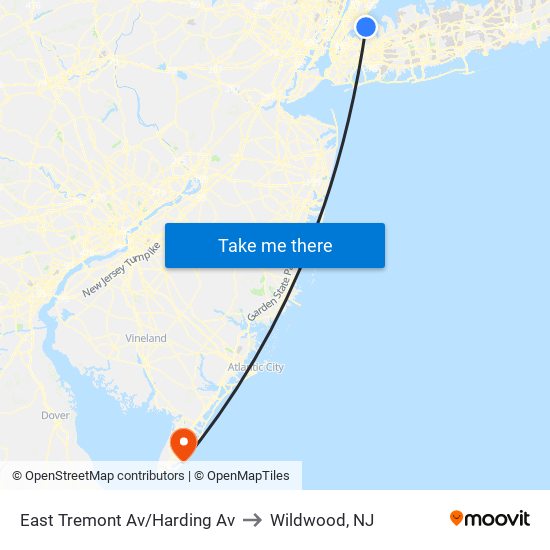 East Tremont Av/Harding Av to Wildwood, NJ map