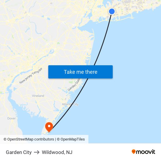 Garden City to Wildwood, NJ map