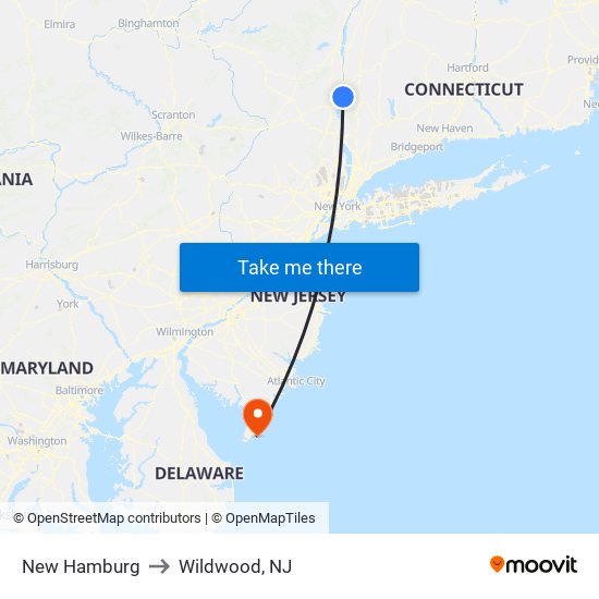 New Hamburg to Wildwood, NJ map