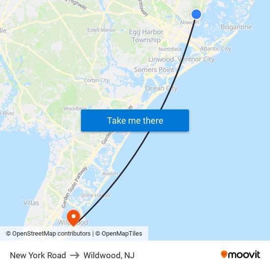 New York Road to Wildwood, NJ map