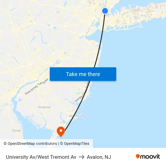 University Av/West Tremont Av to Avalon, NJ map