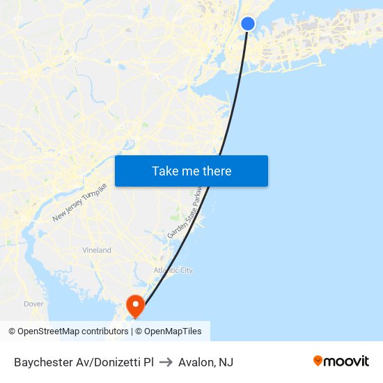 Baychester Av/Donizetti Pl to Avalon, NJ map