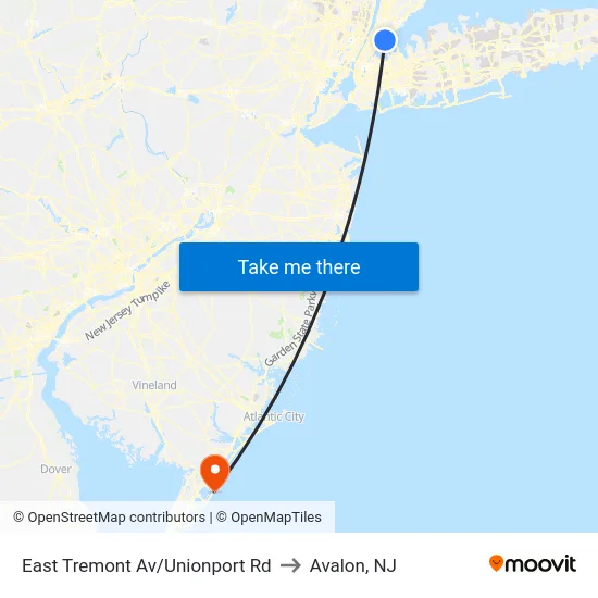 East Tremont Av/Unionport Rd to Avalon, NJ map