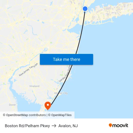 Boston Rd/Pelham Pkwy to Avalon, NJ map