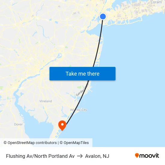 Flushing Av/North Portland Av to Avalon, NJ map