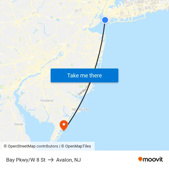 Bay Pkwy/W 8 St to Avalon, NJ map