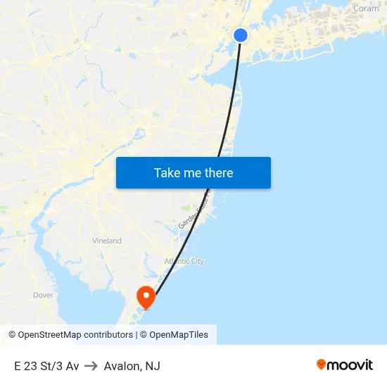 E 23 St/3 Av to Avalon, NJ map