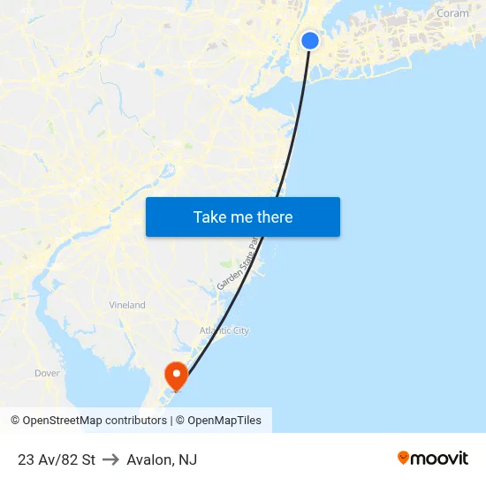 23 Av/82 St to Avalon, NJ map