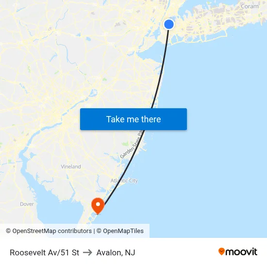 Roosevelt Av/51 St to Avalon, NJ map