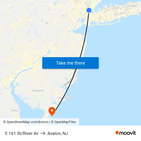 E 161 St/River Av to Avalon, NJ map