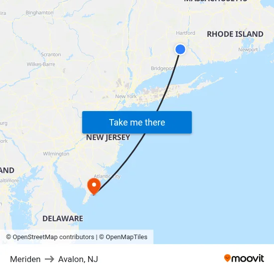 Meriden to Avalon, NJ map