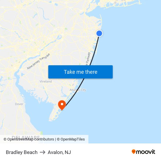 Bradley Beach to Avalon, NJ map