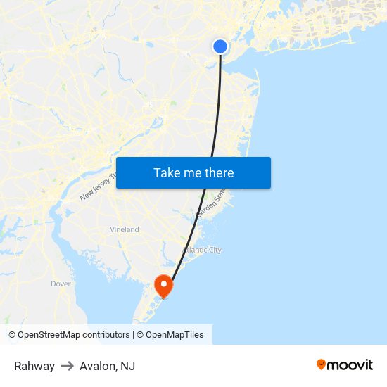 Rahway to Avalon, NJ map