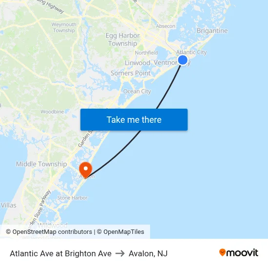Atlantic Ave at Brighton Ave to Avalon, NJ map