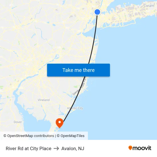 River Rd at City Place to Avalon, NJ map