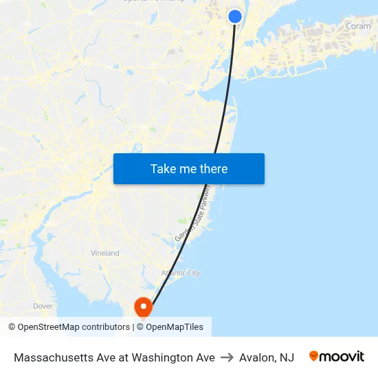 Massachusetts Ave at Washington Ave to Avalon, NJ map