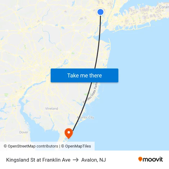 Kingsland St at Franklin Ave to Avalon, NJ map