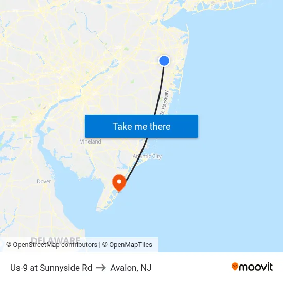 Us-9 at Sunnyside Rd to Avalon, NJ map