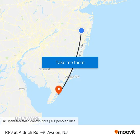 Rt-9 at Aldrich Rd to Avalon, NJ map