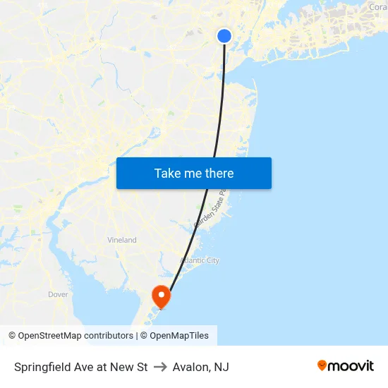 Springfield Ave at New St to Avalon, NJ map