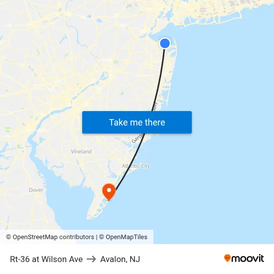 Rt-36 at Wilson Ave to Avalon, NJ map