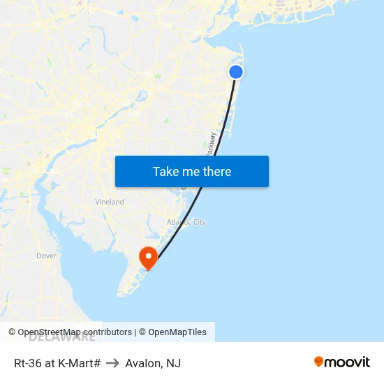Rt-36 at K-Mart# to Avalon, NJ map