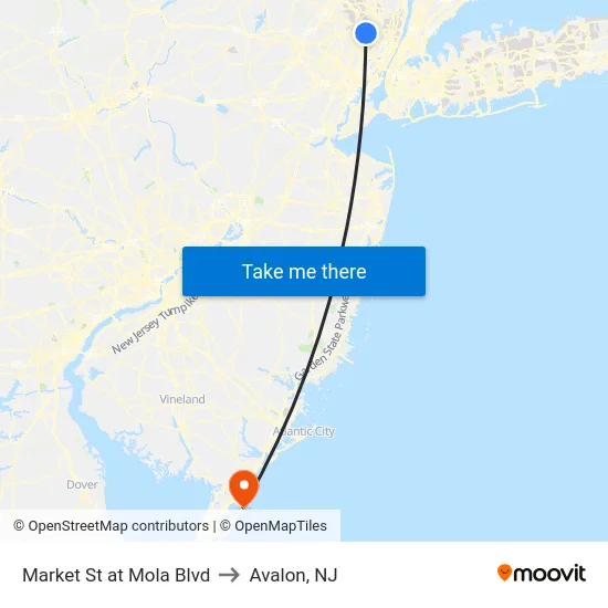 Market St at Mola Blvd to Avalon, NJ map