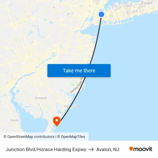 Junction Blvd/Horace Harding Expwy to Avalon, NJ map