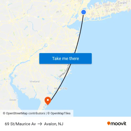 69 St/Maurice Av to Avalon, NJ map