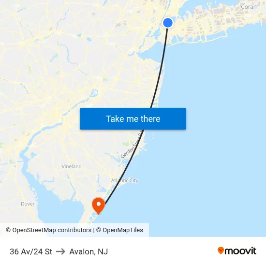 36 Av/24 St to Avalon, NJ map