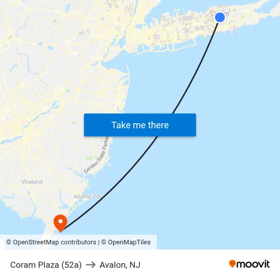 Coram Plaza (52a) to Avalon, NJ map