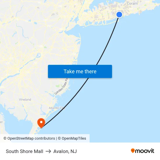 South Shore Mall to Avalon, NJ map