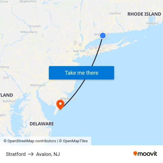 Stratford to Avalon, NJ map