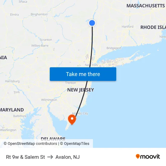 Rt 9w & Salem St to Avalon, NJ map