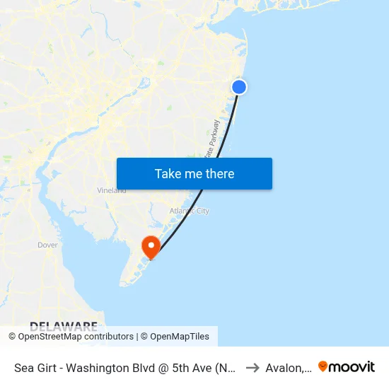 Sea Girt - Washington Blvd @ 5th Ave (Northbound) to Avalon, NJ map