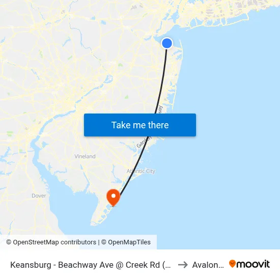 Keansburg -  Beachway Ave @ Creek Rd (Northbound) to Avalon, NJ map