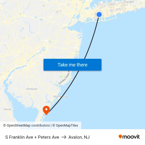 S Franklin Ave + Peters Ave to Avalon, NJ map