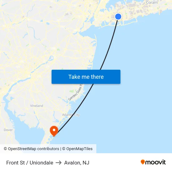 Front St / Uniondale to Avalon, NJ map