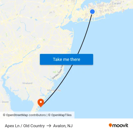 Apex Ln / Old Country to Avalon, NJ map