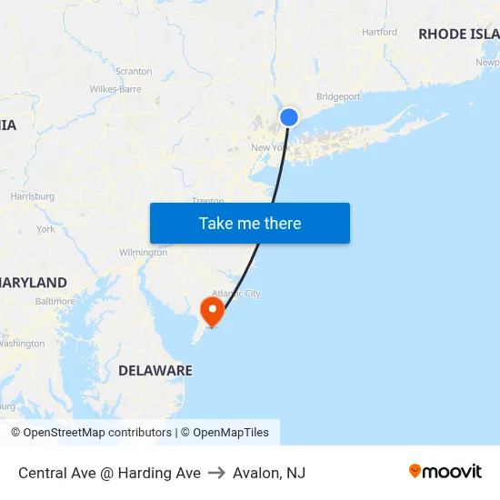 Central Ave @ Harding Ave to Avalon, NJ map