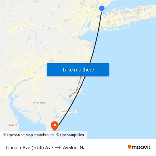 Lincoln Ave @ 5th Ave to Avalon, NJ map
